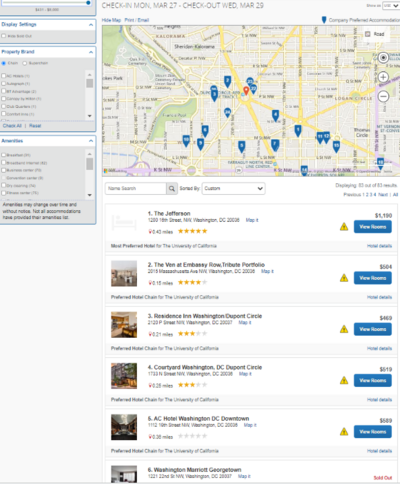 Screen capture of comparable lodging rates in Concur